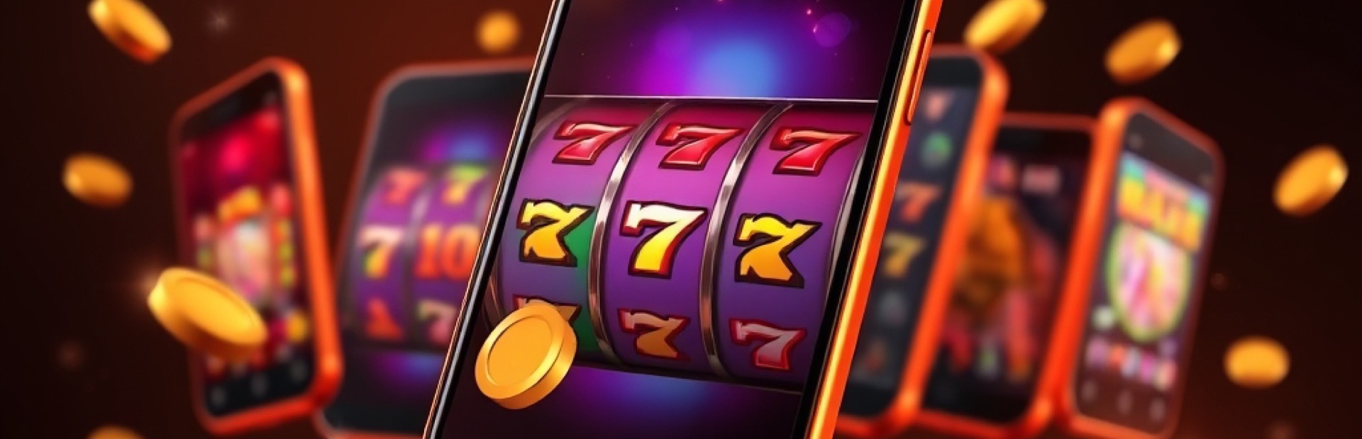 Diwa Fun game catalogue hero with floating mobile game screens, gold coins and chips on a dark background